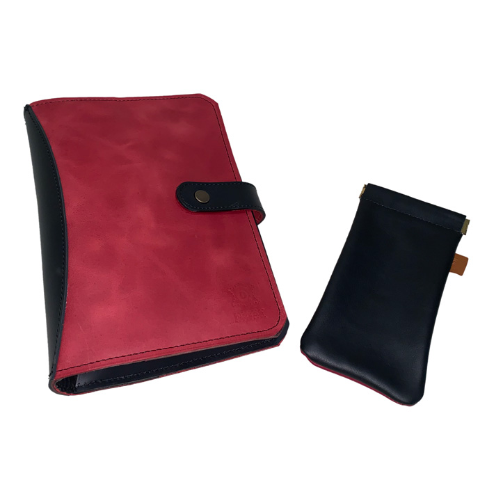 Carnet en cuir et étui à lunettes rouge -Coffret cadeau